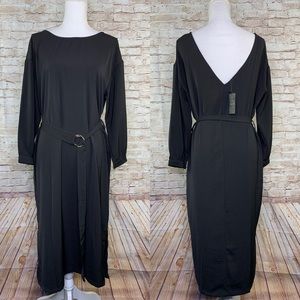 Ayli black dress long slleves sz L belted